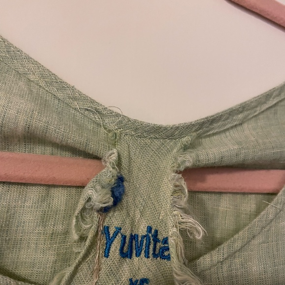 Yuvita Linens Mid Length Light Green Dress - Picture 2 of 3